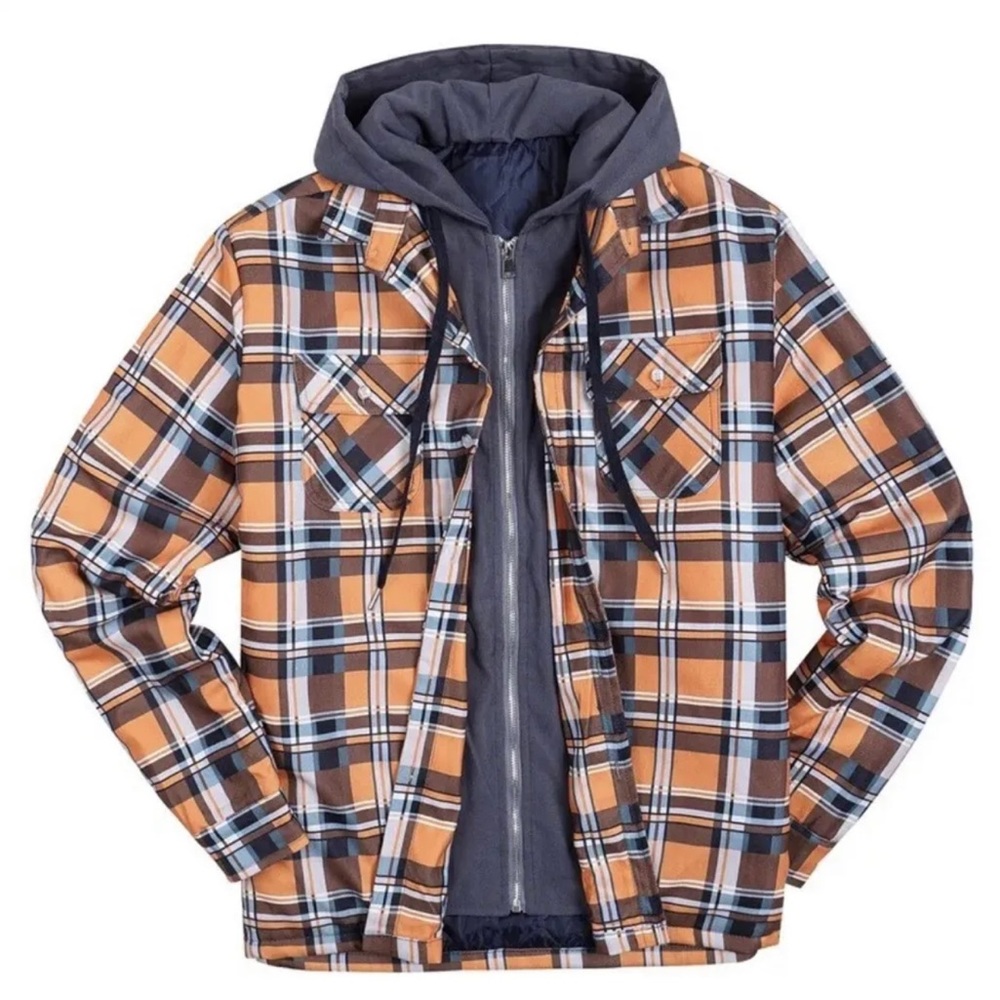 Men Long Sleeve  Hooded & Padded Warm Winter Jacket / Orange/4XL